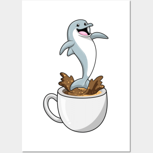 Dolphin with Cup of Coffee Posters and Art